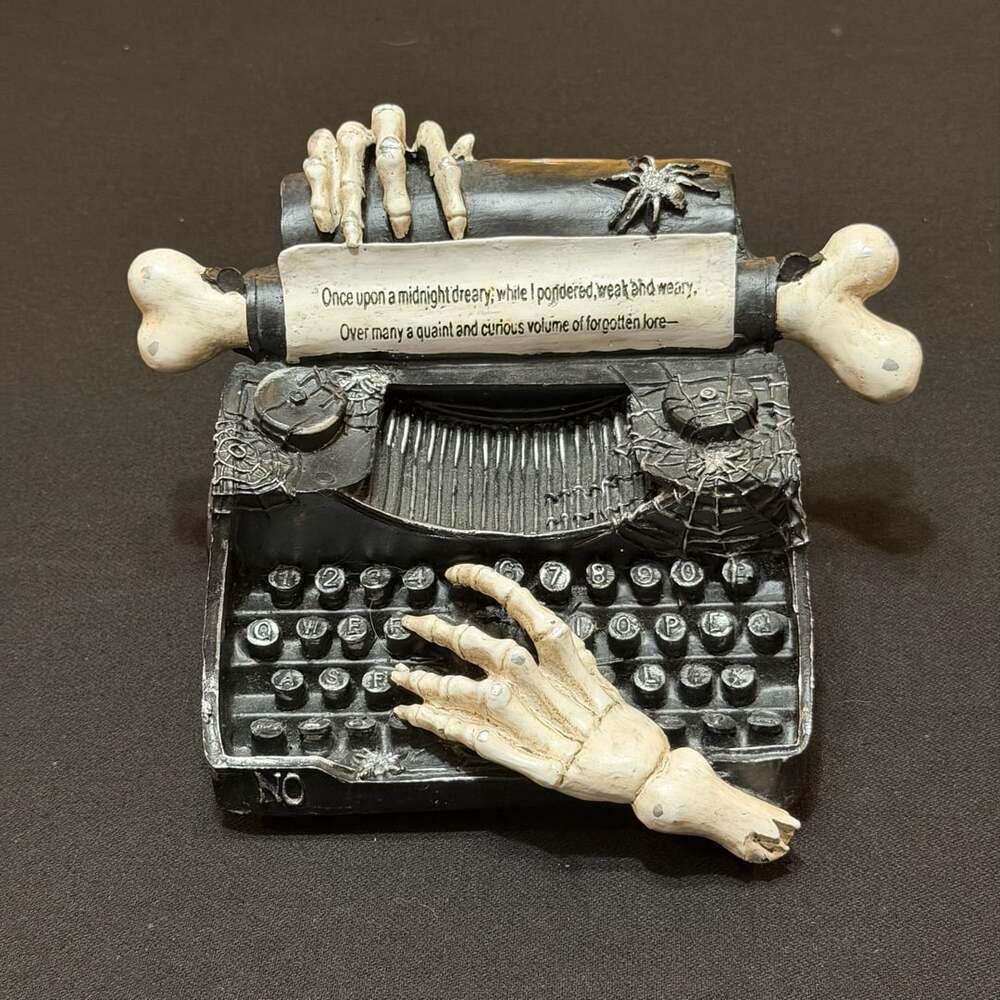 Spooky Skeleton Hand Typewriter Halloween Resin Prop Figurine The Raven Poe